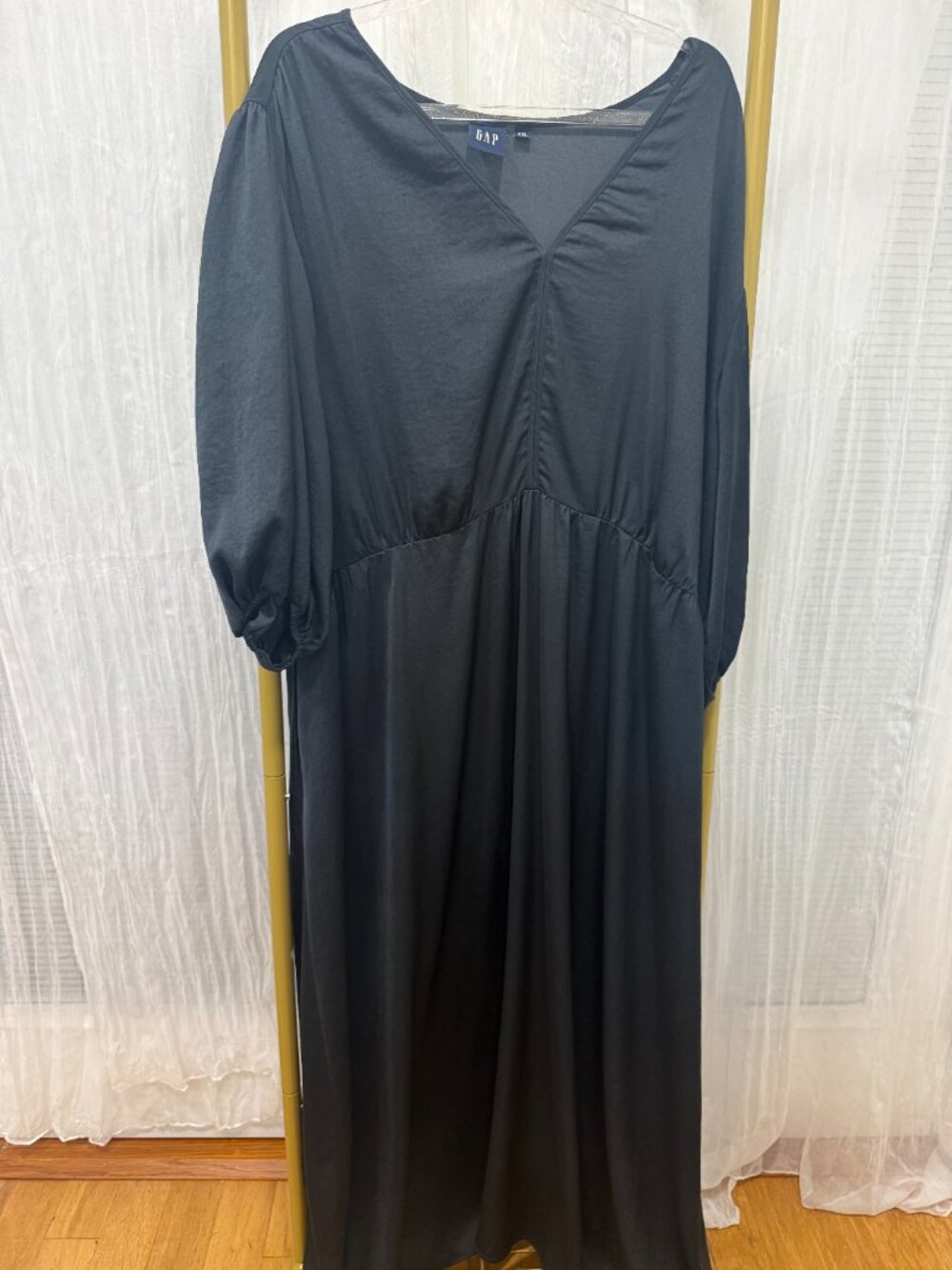 GAP Blouson Cutout Maxi Dress XXL Black Puff Sleeve Altered Back